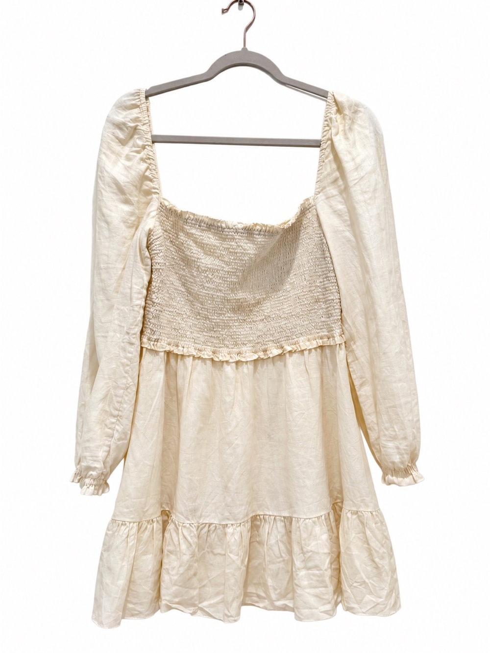 Wilfred Aritzia Tempest Linen Mini Dress XL Cream Puff Sleeve